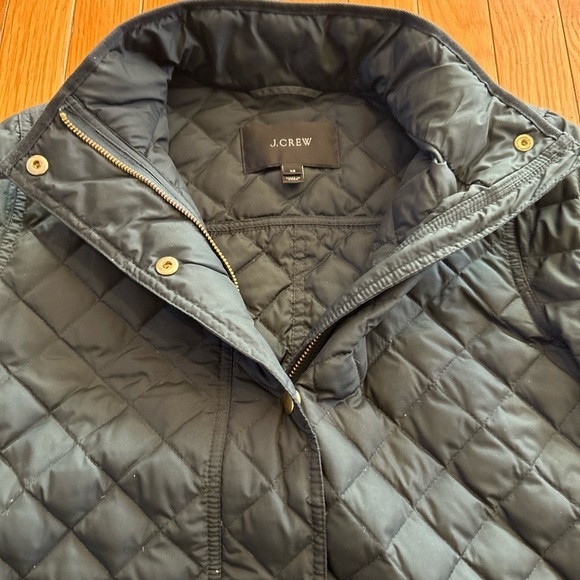 JCrew Quilted Puffer Jacket Full Zipper Snap Gold Button Front Womens XS Black - Picture 7 of 9